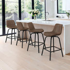 LUE BONA 360° Swivel Bar Stools Set of 3, 26 Inch Counter Height Bar Stools, Modern Faux Leather Stools with Enlarged Seats, Metal Legs for Kitchen Island, Dining, Vintage Brown