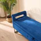 GDFStudio Velvet Storage Bench with Hidden Compartment - Upholstered Ottoman for Entryway, Bedroom, Living Room - Soft Foam Cushion, Sturdy Silver Metal Legs, Easy Assembly - Navy Storage Seat