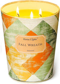 HomeLights Large jar Candle | 3-Wick Long-Lasting Scented Candles, 34oz Natural Soy Wax Candle for Home Scented, Rustic Modern Gifts for Women & Men, Fall Wreath