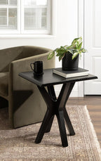 Kate and Laurel Yates Mid-Century Modern Wooden Rectangle Side Table, 22 x 18 x 25, Black, Transitional Rectangular End Table with Geometric X-Design for Use as Bedroom Black Night Stand
