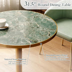 31.5'' Tulip Table, Round Pedestal Dining Table with Sintered Stone Tabletop, Golden Edge & Base, Bistro Table for 2-4 Person for Dining Room/Cafe/Small Spaces/Restaurant (Rainforest Green Marble)