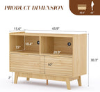 Fluted Buffet Sideboard Oak, Modern Storage Cabinet w/Cord Cutout, Accent Cabinet with Solid Wood Legs, Console Table w/Swing Doors & Open Shelves, Credenza for Living Room, Hallway, Entryway