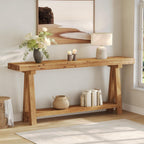 70.9-Inch Solid Wood Console Table for Entryway, Farmhouse Long Sofa Table with Shelves for Living Room, Hallway, Foyer, Easy Assembly