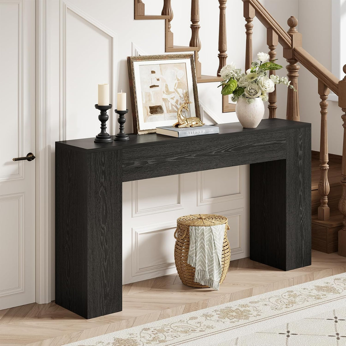 Epecoya 53 Inch Black Farmhouse Console Table for Entryway Hallway | Small Entryway Table, Wood Black Finish, Behind Sofa Couch, Easy Assembly, Display Decor, 12"D x 53.25"W x 31.5"H
