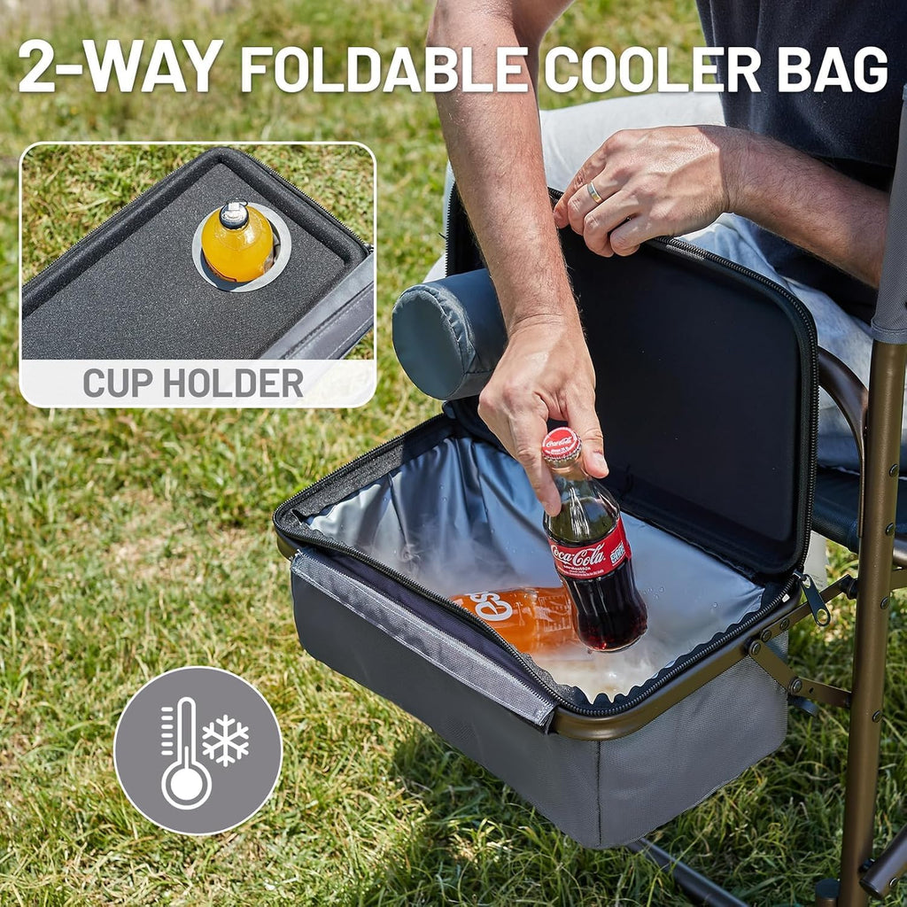 Timber Ridge Folding Camping Chair with Cooler Bag, Director Chair Foldable with Side Table for Adults, Camp Chairs for Outdoor, Lawn, Sports, Fishing, Heavy Duty Supports 300lbs, Grey-2 Pack