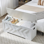 47.2” Storage Bench,Extra Large Wooden Storage Chest with 2 Safety Hinges,entryway Bench,Blanket Storage,Shoe Storage Bench for Entryway,Bedroom,Living Room,Easy Assembly. (White)