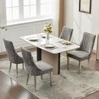 Shenyon Grey Dining Chairs Set of 6，Chenille Fabric Upholstered Dining Chairs with Silver Stainless Steel Legs, Modern Kitchen Chairs for Dining Room, Kitchen (Grey)