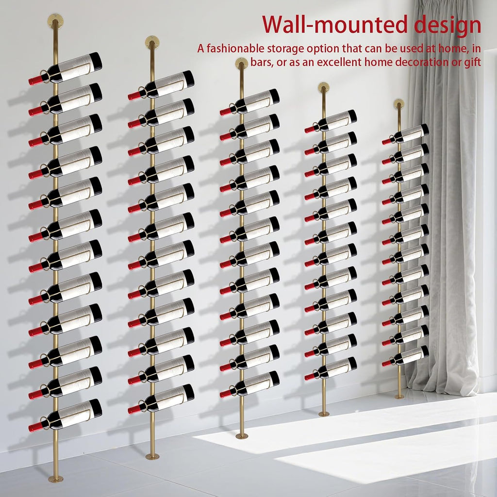 5 Pack 12 Bottle Wall Mount Wine Rack for 60 Bottles DIY Detachable Wine Storage Organizer Metal Storage Rack for Kitchen Pantry Dining Room Bar
