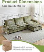 Karl home 122" 3-Seat L-Shaped Sectional Couch, Green | Movable Ottoman, Chenille Upholstered, Dual Padded, Wide Armrests, Washable Covers, For Living Room, Apartment, Office