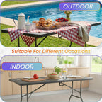 FDW | 6FT Folding Table | Black | Portable Plastic Table | with Carry Handle | Waterproof & Foldable Table Design | Steel Frame with Lock | for Events, Camping, Indoor & Outdoor Use