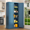 CJF Blue Kitchen Pantry Cabinet,71 Inch Tall Metal Storage Cabinet with 4 Adjustable Shelves and Doors, Freestanding Pantry Cabinet for Kitchen, Living Room, Dining Room, Bathroom, Easy to Assemble