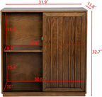 Mid Century Modern Sideboard Cabinet | Slim Fluted Credenza with Sliding Doors | Narrow Storage Buffet Console Table for Small Spaces, Living Room, Entryway, Kitchen (Walnut, 32")