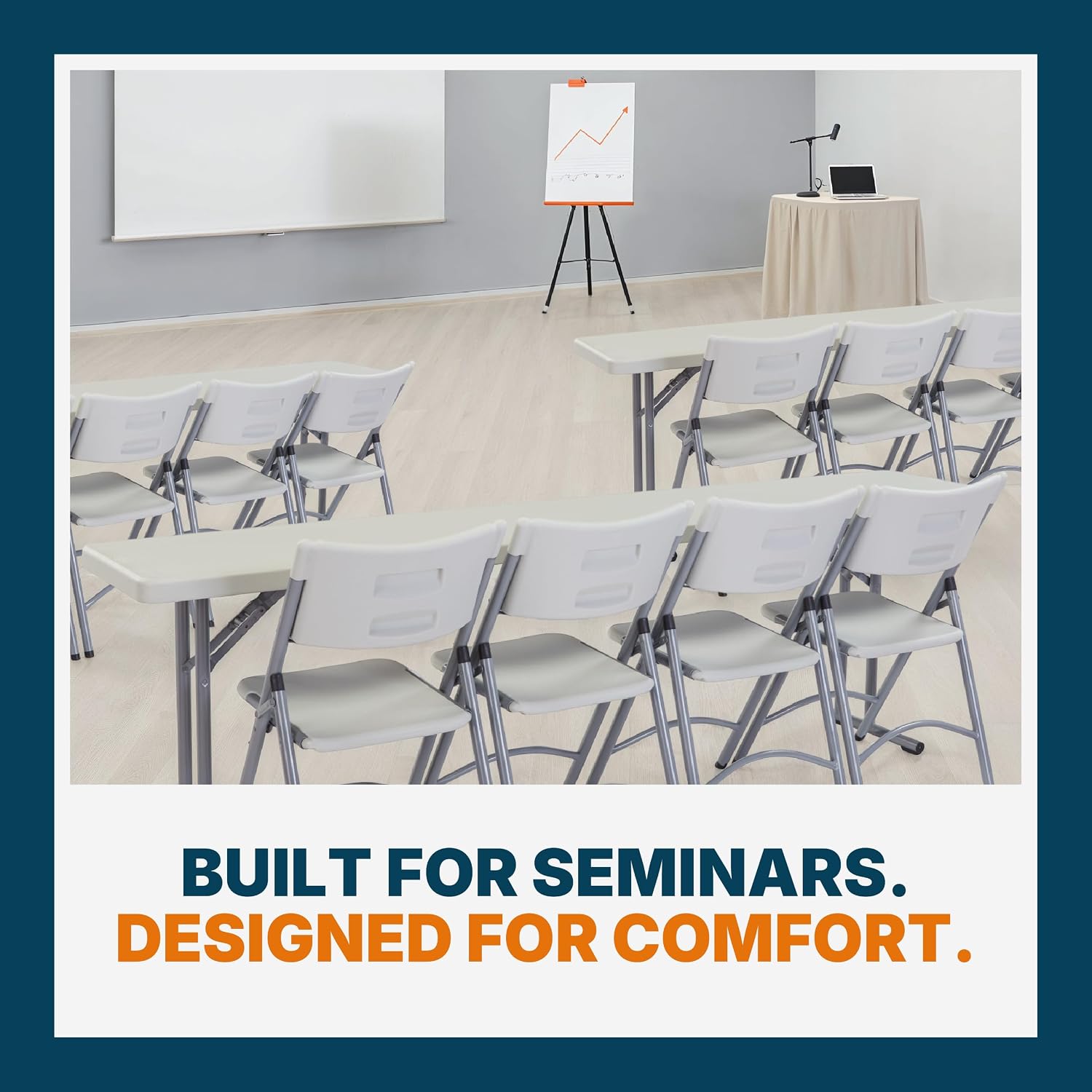 OEF Furnishings OEFBT-SEM1896 Commercial-Grade Premium Industrial Seminar Folding Table with Thick Blow-Molded Top and 16-Gauge Cantilever Steel Legs (Seminar, 18" × 96", Speckled Gray Top)