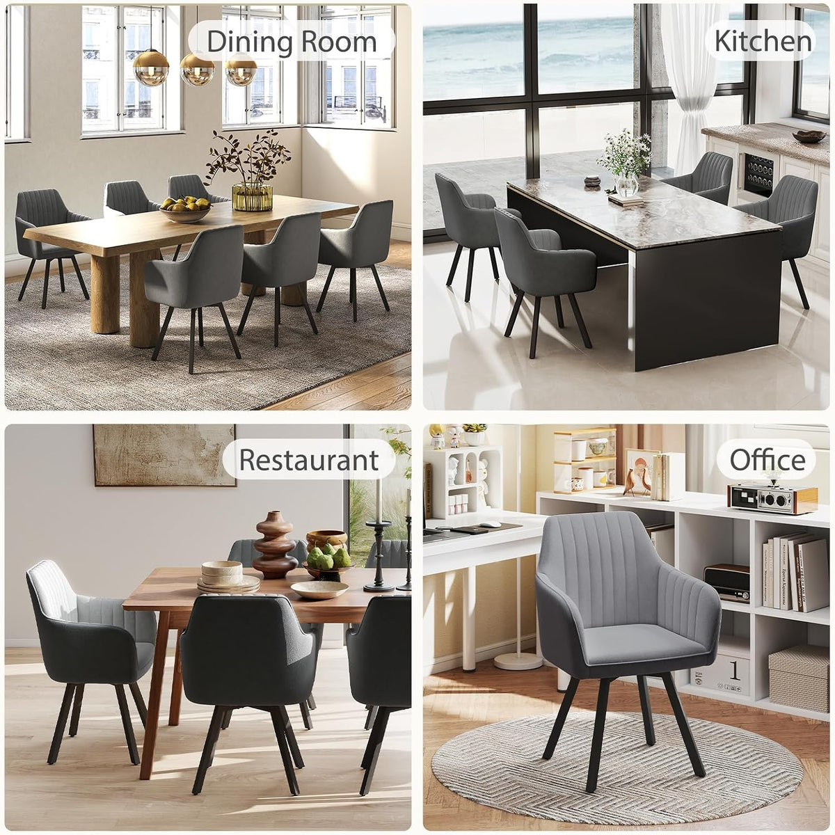 Furniliving 360° Swivel Dining Chairs Set of 2, Mid Century Modern Upholstered with Mental Frame Legs, Dining Chairs with Arms & Thickened Cushions for Kitchen, Living Room, Velvet, DrakGrey