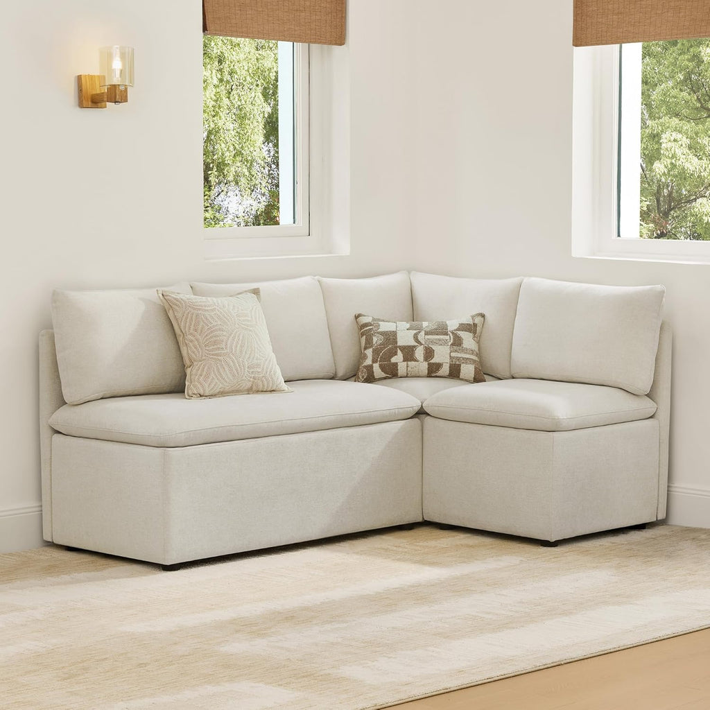 CHITA Breakfast Nook Bench with Storage, Upholstered Dining Bench with Back, Corner Kitchen & Dining Banquette Seating Nook, Dining Settee, L Shaped 4 Seats, Fabric in Linen