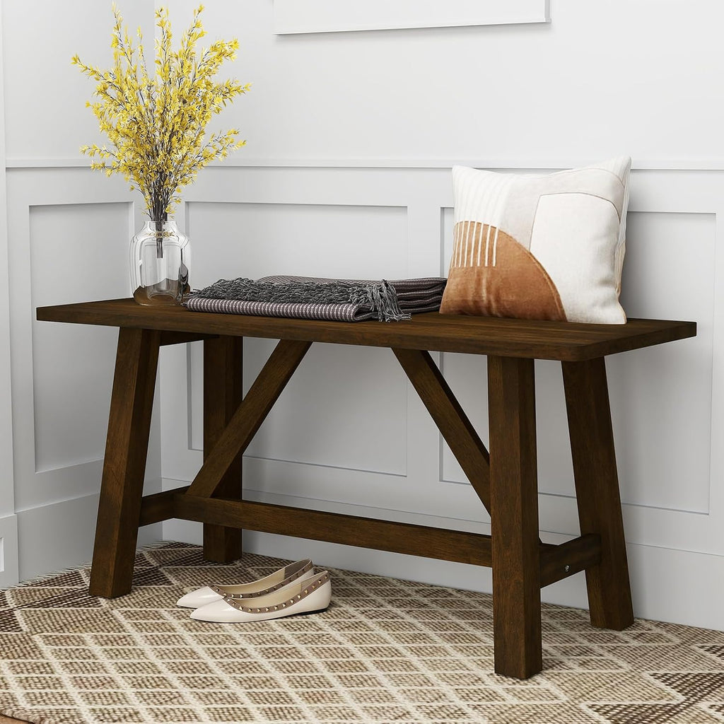 GOFLAME 38” Wood Dining Bench Set of 2, Farmhouse Entryway Bench with Rubber Wood Frame, Shoe Changing Bench Seat, End of Bed Bench for Hallway, Kitchen, Dining Room, Bedroom, 400 LBS Weight Capacity