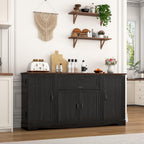 65" Sideboard Buffet Cabinet with Storage, Farmhouse Kitchen Pantries Sideboard Cabinets with Drawer, Wood Coffee Bar Cabinet with Adjustable Shelves, Storage Cabinets for Kitchen, Black