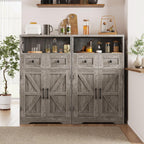 FiveWillowise Small Farmhouse Storage Cabinet with Barn Doors, Farmhouse Kitchen Pantry Cabinet, Tall Coffee Bar with Storage, Hutch Cupboard for Kitchen, Laundry, Living Room, Washed Grey