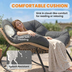 Outsunny Papasan Rocking Chair, Wicker Oversized Indoor Outdoor Rocking Papasan Chair with Cushion, PE Rattan Outdoor Rocker Egg Chairs for Living Room, Garden, Patio, Balcony, Dark Gray