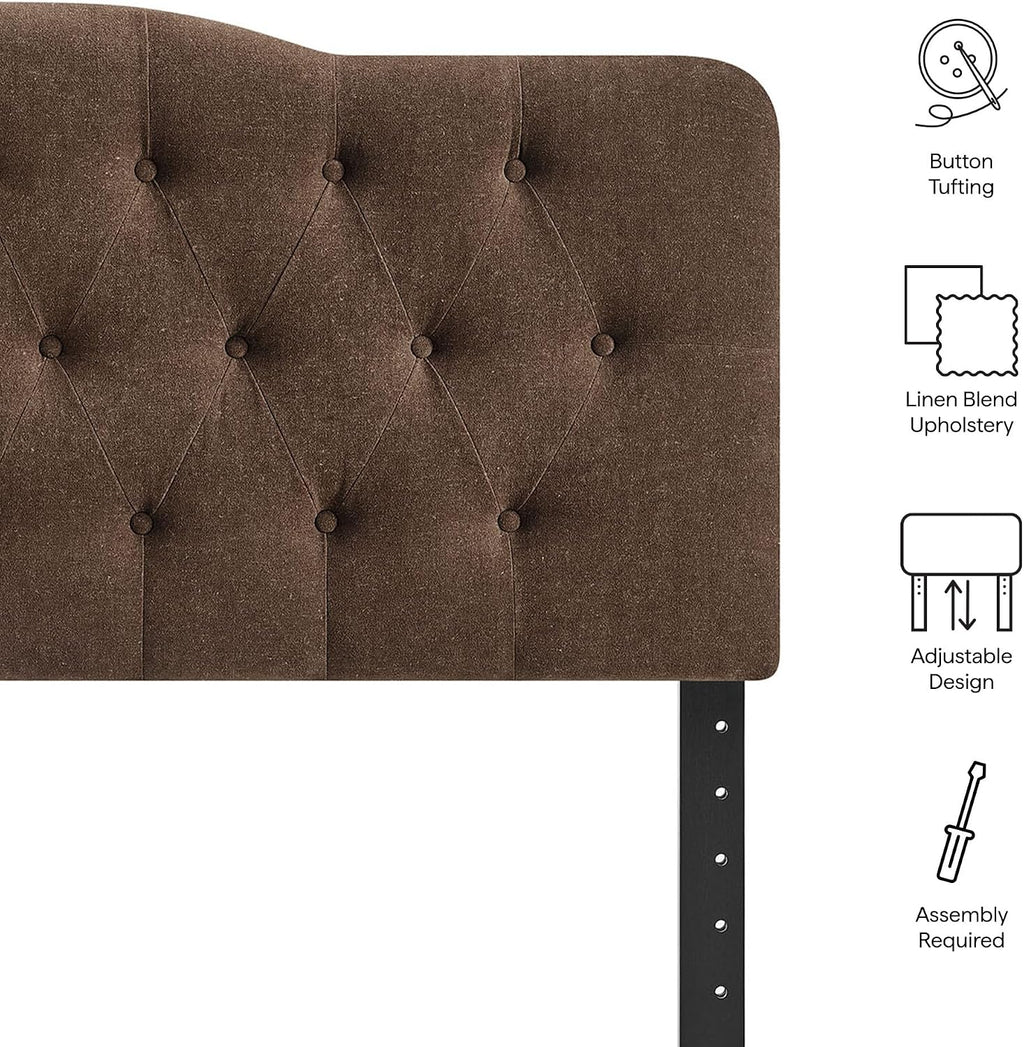 Modway Annabel Premium Linen Blend Queen Headboard in Cocoa - Soft Fabric Headboard Only with Diamond Button Tufting and 7 Height-Adjustable Positions