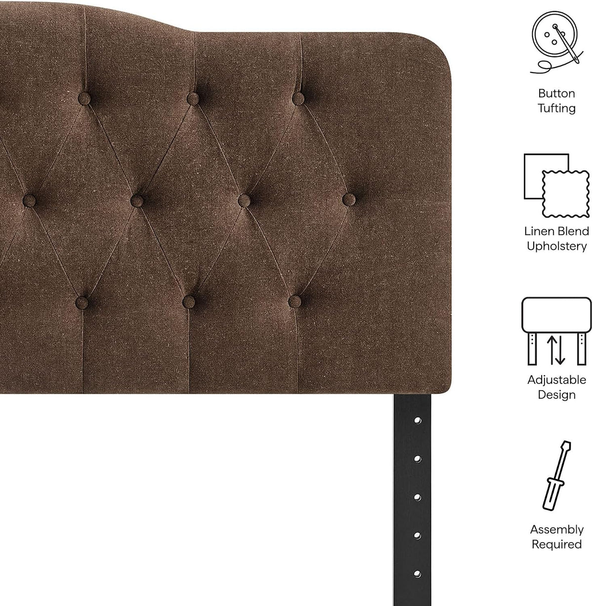 Modway Annabel Premium Linen Blend Queen Headboard in Cocoa - Soft Fabric Headboard Only with Diamond Button Tufting and 7 Height-Adjustable Positions