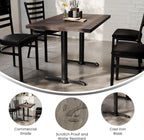 Flash Furniture Bennett 30" x 48" Solid Wood Commercial Indoor Tabletop in Dark Brown with Dual 5" x 22" Dining Height Black Cast Iron T Bases, 400 lb. Static Capacity
