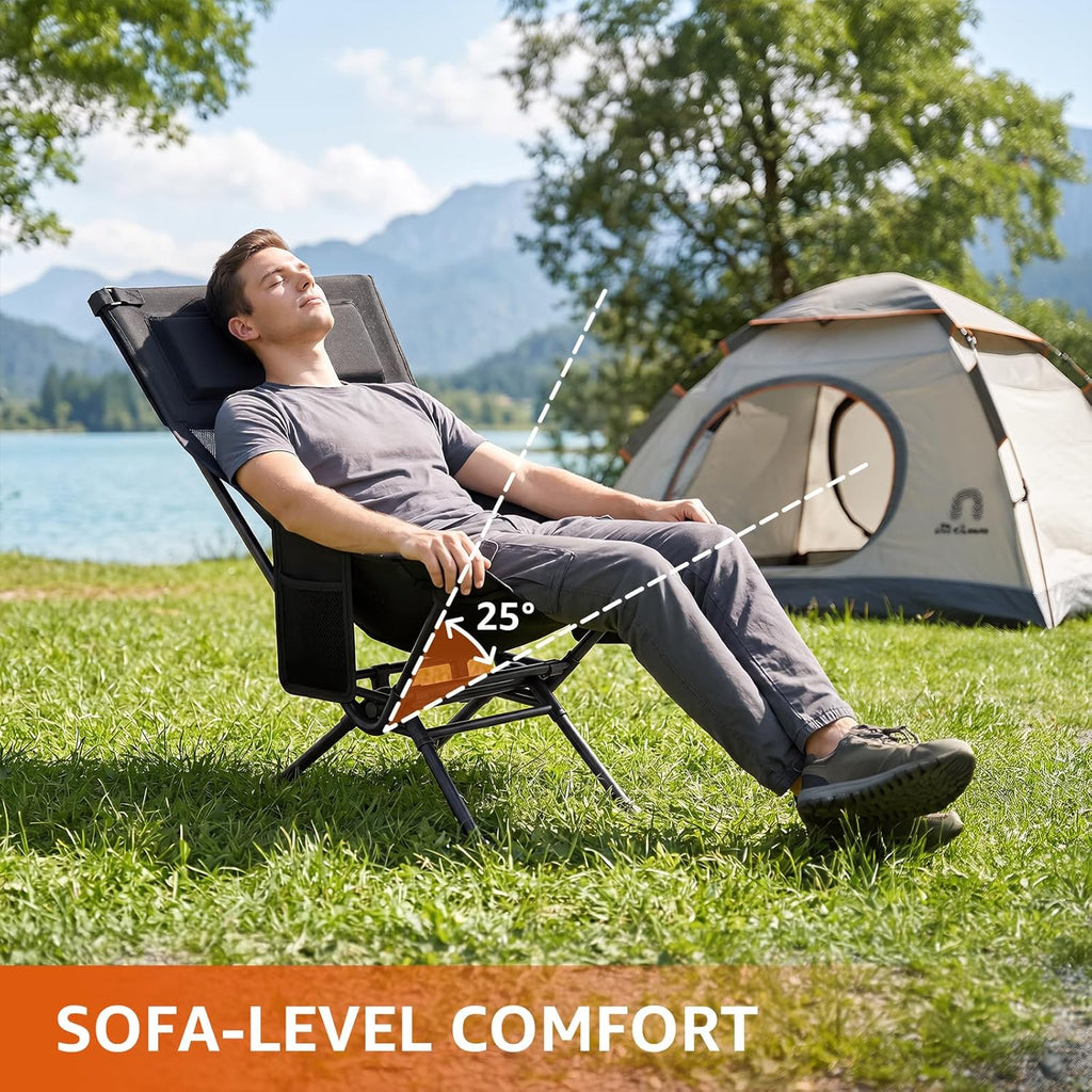 Armless Rocking Camping Chair for Adults, Portable Folding Outdoor Rocker with Spring-Action Technology, Heavy Duty Mesh Camp Chair for Fishing, Tailgating & Picnic, Supports up to 500 lbs, Black