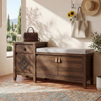 Entryway Bench with Storage, 3 in 1 Storage Bench with 1 Drawer and 2 Cubbies, 44" Rustic Wooden Seat with Cushion for Living Room, Bedroom, Entry Hall (Walnut)