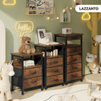 Lazzanto Night Stand with Charger Station for Bedroom, Brown Nightstand | Bedside Table, Open Shelf, 2 Fabric Drawers, Built in USB-A, USB-C Port & AC Outlets, For Dorm, Living Room, Bedroom