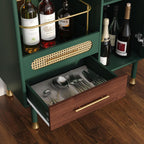 ARTPOWER Modern Coffee Bar Cabinet with Pull-Out Wine Storage, Green | Bar Cart with Wine Glass Rack and Drawers, Liquor Cabinet for Kitchen, Dining Room, Living Room