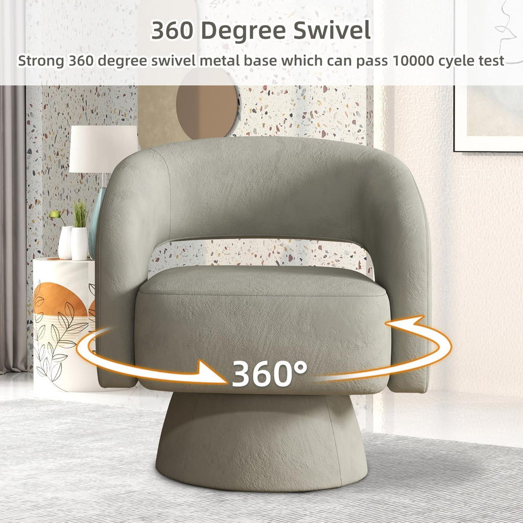 INZOY Swivel Barrel Chair with Velvet Fabric, Swivel Accent Chair with Thickened Soft Cushion, Comfy Round Swivel Chair for Living Room Bedroom, Grey