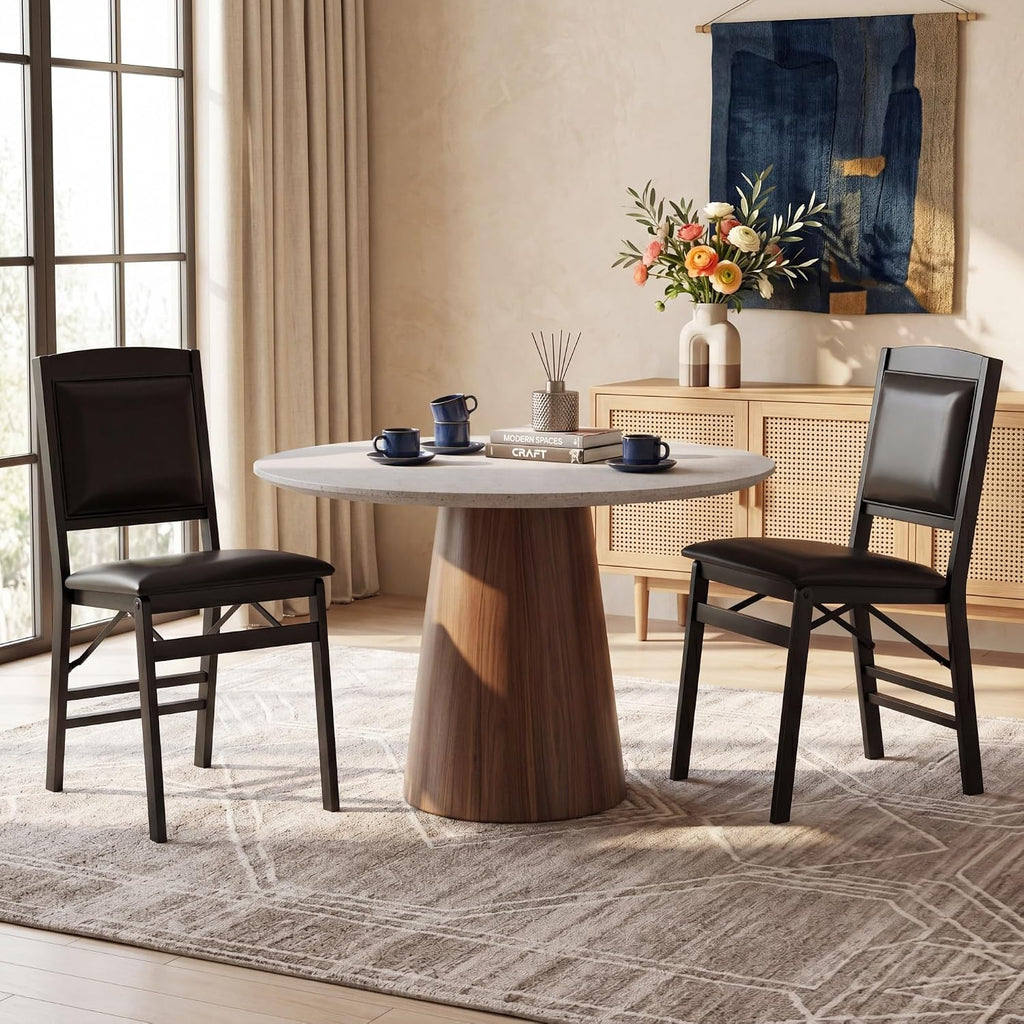 GOFLAME Folding Dining Chairs Set of 2, Faux Leather Upholstered Kitchen Chairs with Padded Seat and Backrest, Solid Wood Foldable Chairs for Living Room, Dining Room, Restaurant, Black