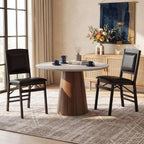 GOFLAME Folding Dining Chairs Set of 2, Faux Leather Upholstered Kitchen Chairs with Padded Seat and Backrest, Solid Wood Foldable Chairs for Living Room, Dining Room, Restaurant, Black