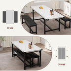 Garvee 63 in Extendable Dining Table Set for 4-6 People, 3-Piece Kitchen Table Set with 2 Upholstered Benches, Farmhouse Dining Room Table Set for Kitchen, Living Room, Apartment, Marble White