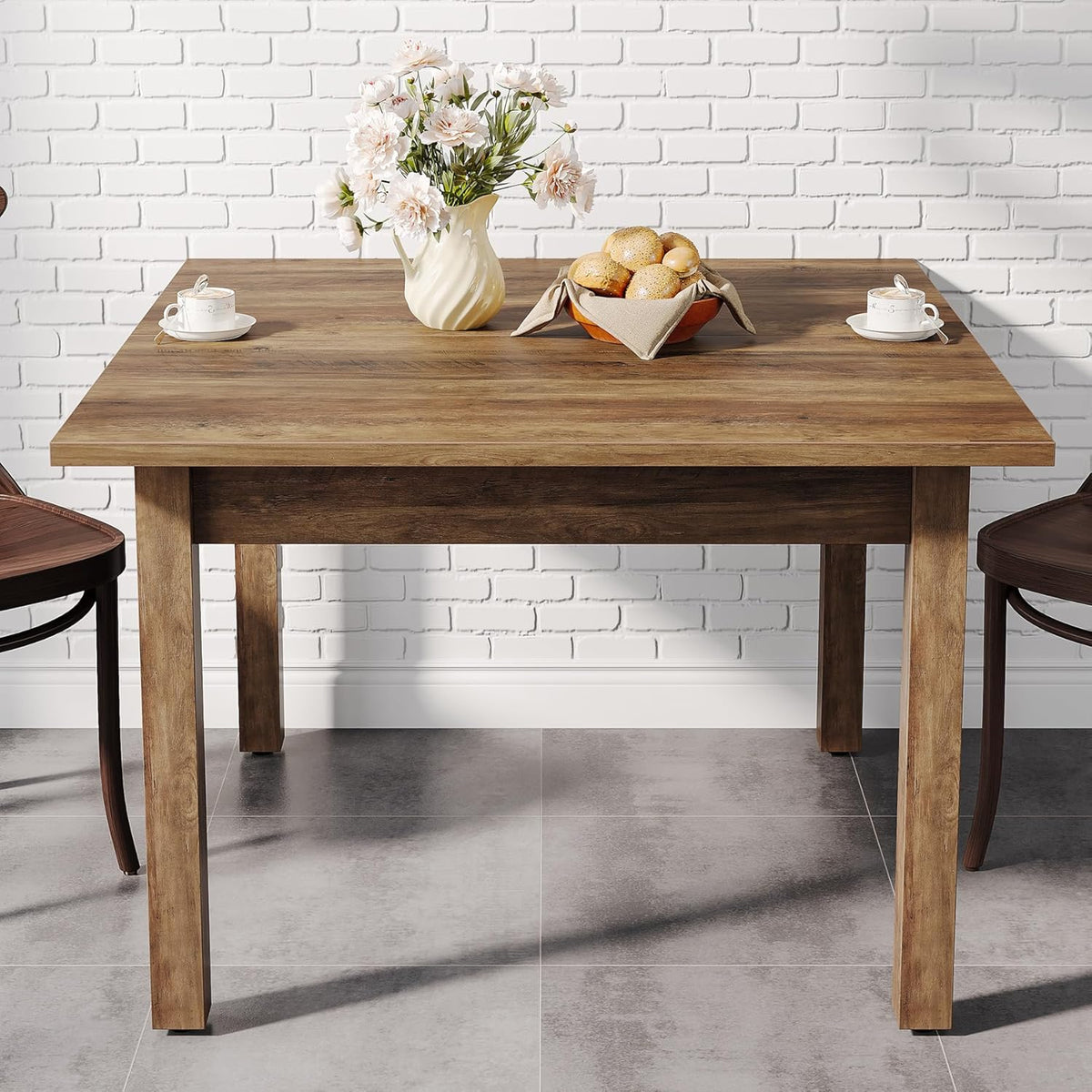 Tribesigns Wood Dining Table Modern Kitchen Table for Dining Room Living Room, 2-4 People Dining Room Table Square Dinner Tables with Wooden Legs Thick Top for Small Space, Grayish-Brown (Only Table)