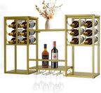 Wall-Mounted Wine Rack Tiered, Bistro Metal Hanging Bar Shelf, Floating Liquor Shelves with Glass Holders for Bars Club Home, Gold