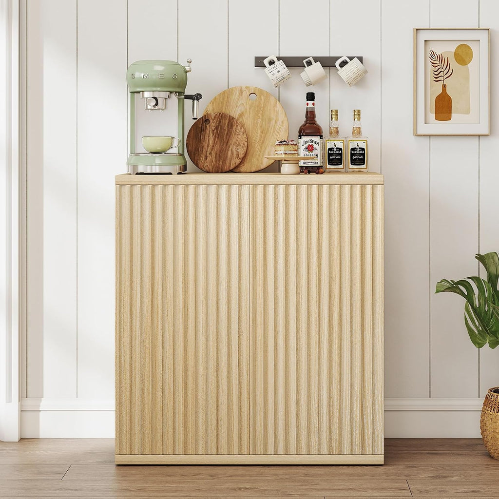 Fluted Sideboard Buffet Cabinet with Storage, Wood Sideboard Cabinet with Doors, Small Credenza Buffets & Sideboards for Kitchen Room, Accent Cabinets for Entryway Living Room Hallway Home