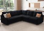 HONBAY Convertible Sectional Sofa L Shaped Couch,Velvet Black | Reversible Sectional Couch for Living Room for Small Apartment,Easy to transport and install