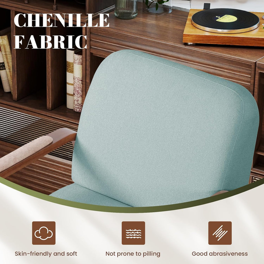 Couchus Swivel Accent Chair with Solid Wood Base, Swivel Living Room Chair with Chenille Fabric (Blue, Set of 1)