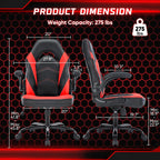 OLIXIS Computer Gaming Chair, Lumbar Support, Video Game | PU Leather, Flip-up Armrests, Adjustable Height, 360° Swivel Wheels, Ergonomic Home Office Desk, Black and Red