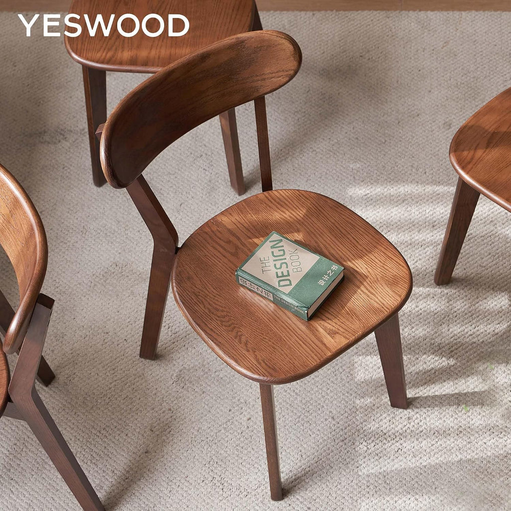 YESWOOD Oak Dining Chairs Set of 4, 100% Solid Wood Kitchen Chairs with Curved Backrest, Mid Century Modern & Farmhouse Side Chairs for Dining Room, Living Room, Study, Walnut