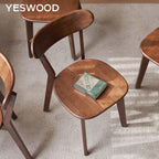 YESWOOD Oak Dining Chairs Set of 4, 100% Solid Wood Kitchen Chairs with Curved Backrest, Mid Century Modern & Farmhouse Side Chairs for Dining Room, Living Room, Study, Walnut