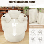 Round Chaise Lounge with Ottoman, Cloud Corduroy Curved Reading Lounge Sofa Chair with Cup Holders, Circle Memory Foam Chaise Chair and Ottoman Set for Study, Living Room, Sunroom, Beige