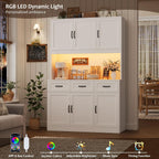 HOSTACK Kitchen Pantry Storage Cabinet, Tall Kitchen Hutch Cabinet, White | 47"W Food Pantry Cabinet with Smart LED / Charging Station / Countertop / 3 Large Drawers, 72"H Storage Hutch, Dining Room