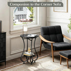 X-cosrack Small Round Side Table,Round End Table for Small Spaces - Black Metal Nightstand with Adjustable Feet,Couch Sofa Coffee Table,Retro Accent Table for Living Room Bedroom Balcony