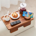 GEHE Real Acacia Wood Couch Armrest Table, 15.4"x9.8" Couch Arm Tray Table, 3 in 1 Removable Sofa Cup Holder wtih 360° Rotated Phone Holder, Clip on Armrest Tray for Drinks, Snacks, Phone, Control