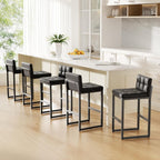 Bar Stools Set of 2, Modern Counter Height Bar Stools, Black | 24" Faux Leather Bar Chairs with Back, Footrest, Sturdy Thickened Metal Leg, Upholstered Counter Stools for Kitchen Island
