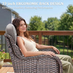 Luxury Swivel Rocker Chairs Fire Pit Table Set with 6" Thick Cushion 4 piece Wicker Outdoor Patio Chair with Sofa,Comfortable High Back Outdoor Patio Furniture Set - Brown | Gery