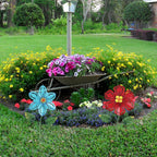 hogardeck Metal Flower Decorative Garden Stakes, 2 Pack 22" Outdoor Garden Decor with Shaking Flower Head Yard Stakes, Yard Art Spring Decorations for Patio Lawn (Blue & Red)