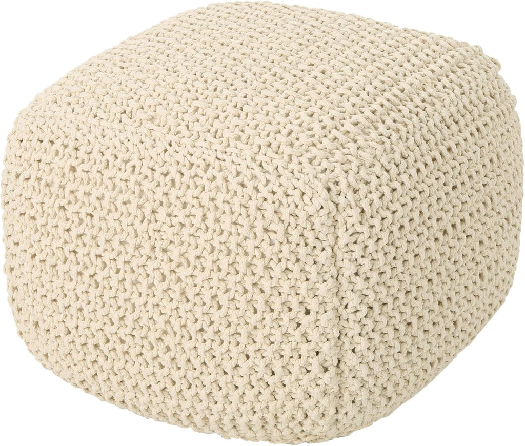 Christopher Knight Home Knox Knitted Cotton Pouf, Beige